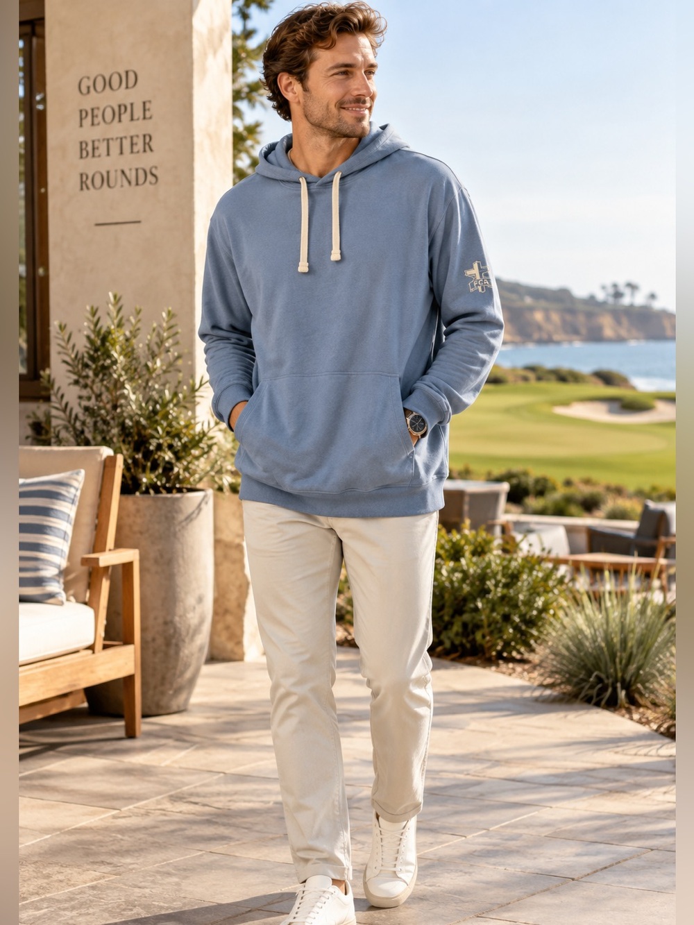 TravisMathew Coastal Cloud Hoodie Men’s L Blue FCA Embroidered Pullover